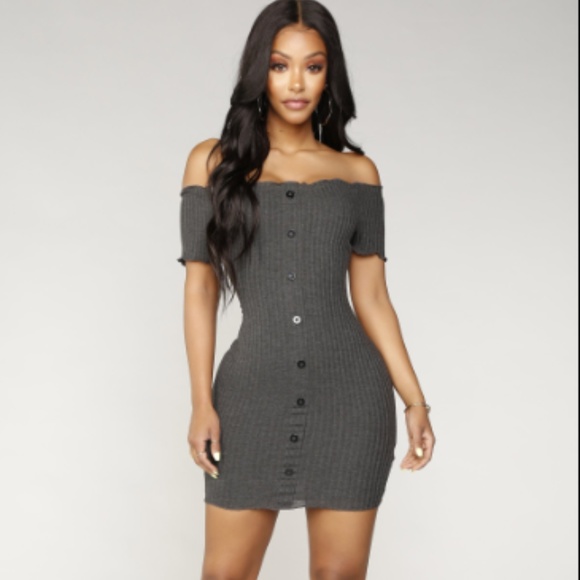 Fashion Nova Dresses & Skirts - Fashion Nova off the shoulder charcoal/grey dress